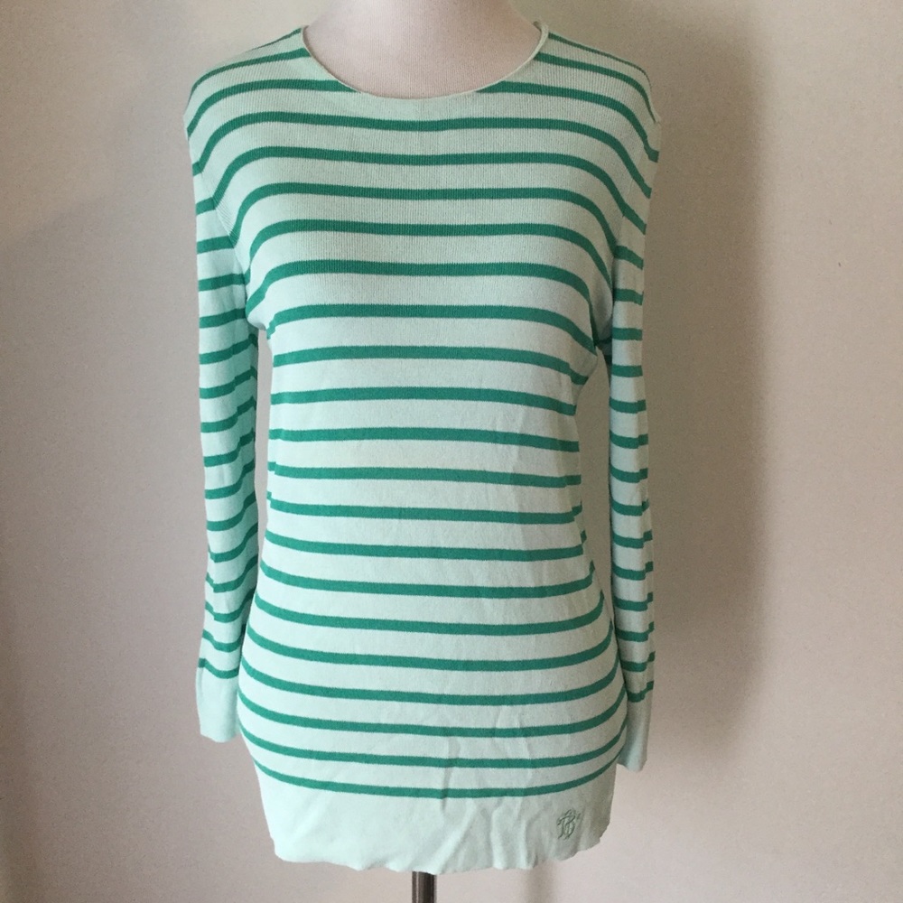 Tory Burch green striped sweater small
